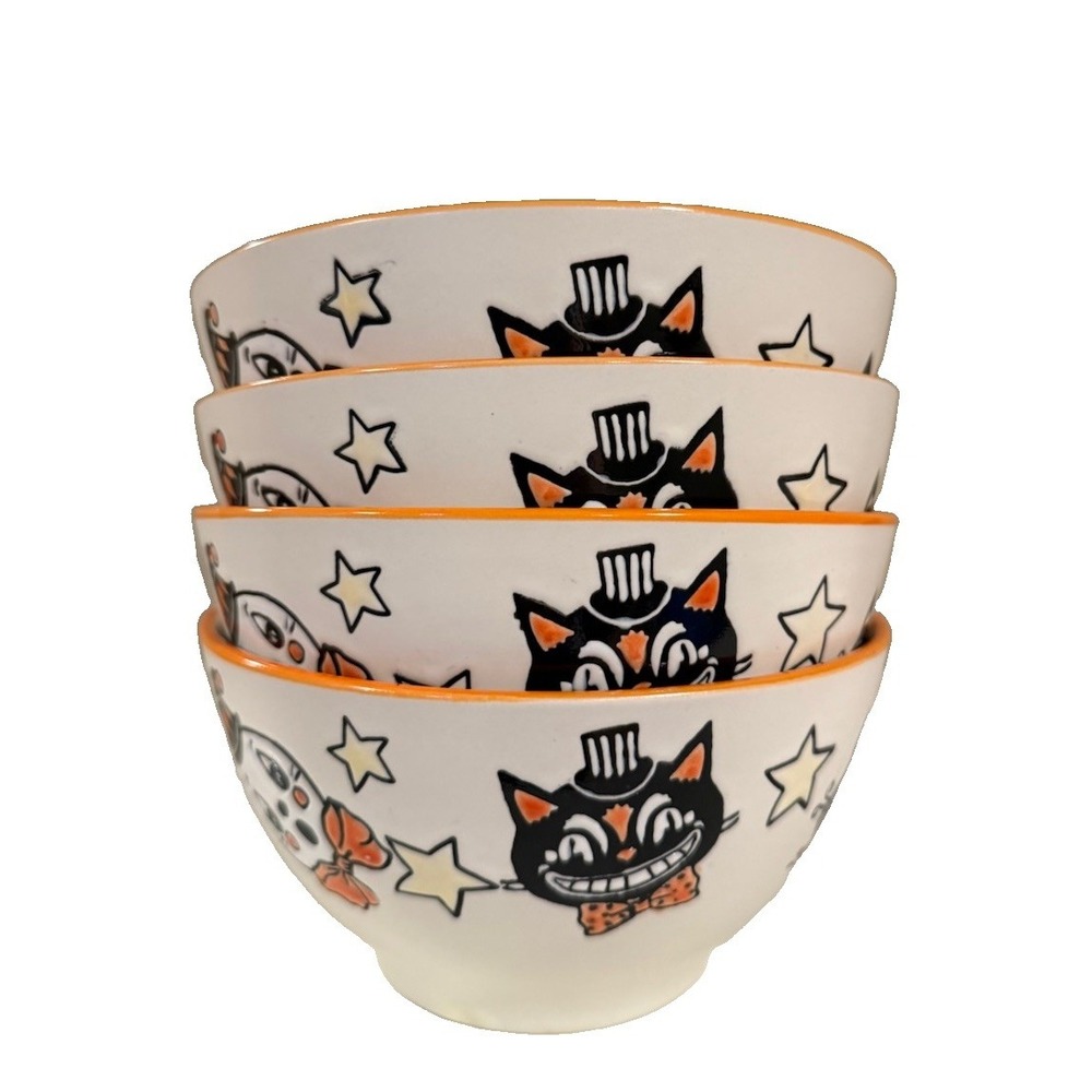 ELI + ANA  Set of 4 CHILL CAT Ceramic Vintage Inspired Bowls NWT 2026 HTF